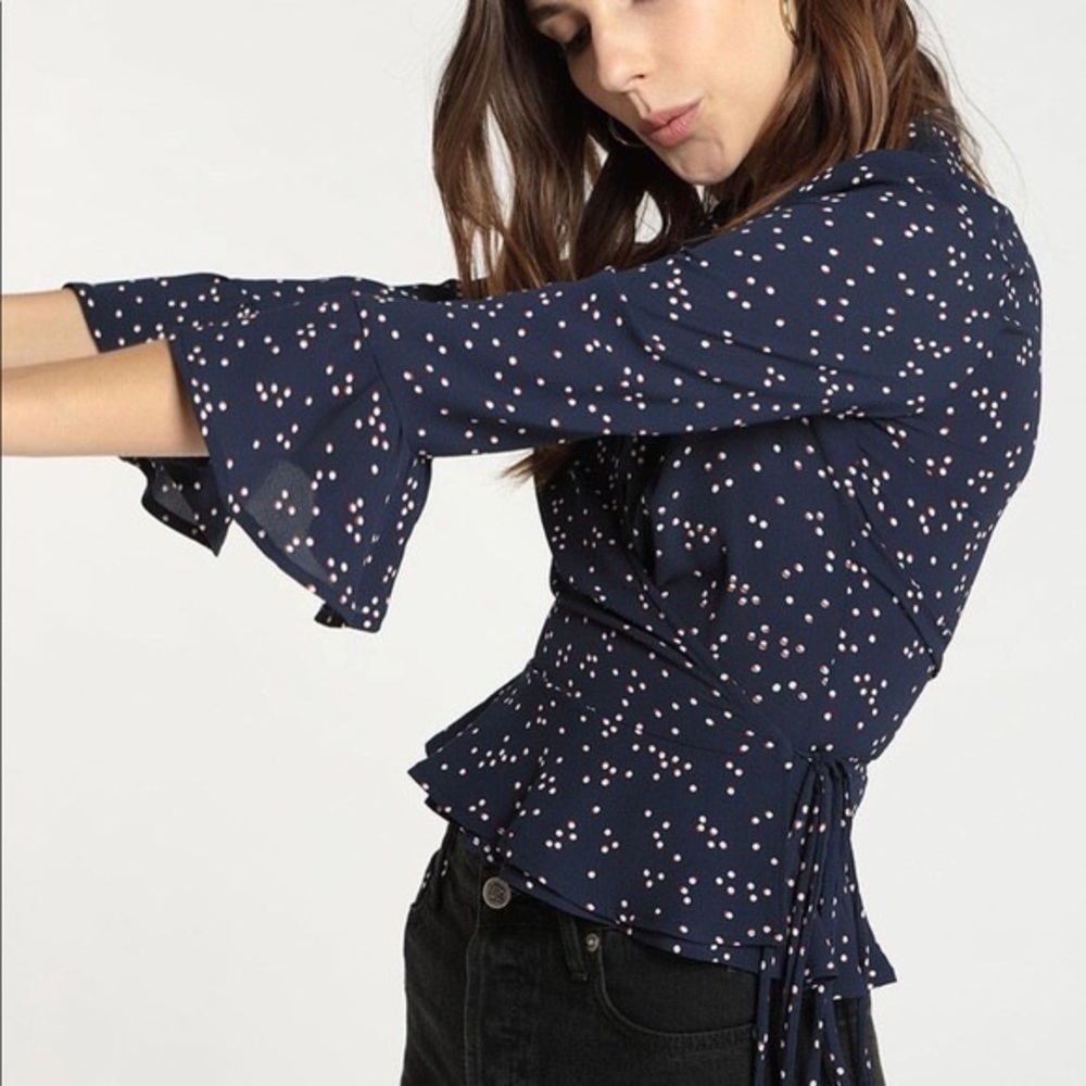 Rouje Yves Navy Polka Dot Wrap Blouse